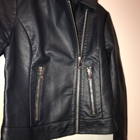 (Minus The) Leather Navy Blue Moto Jacket Coat - Picture 7 of 8